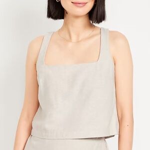 Linen-Blend Crop Top